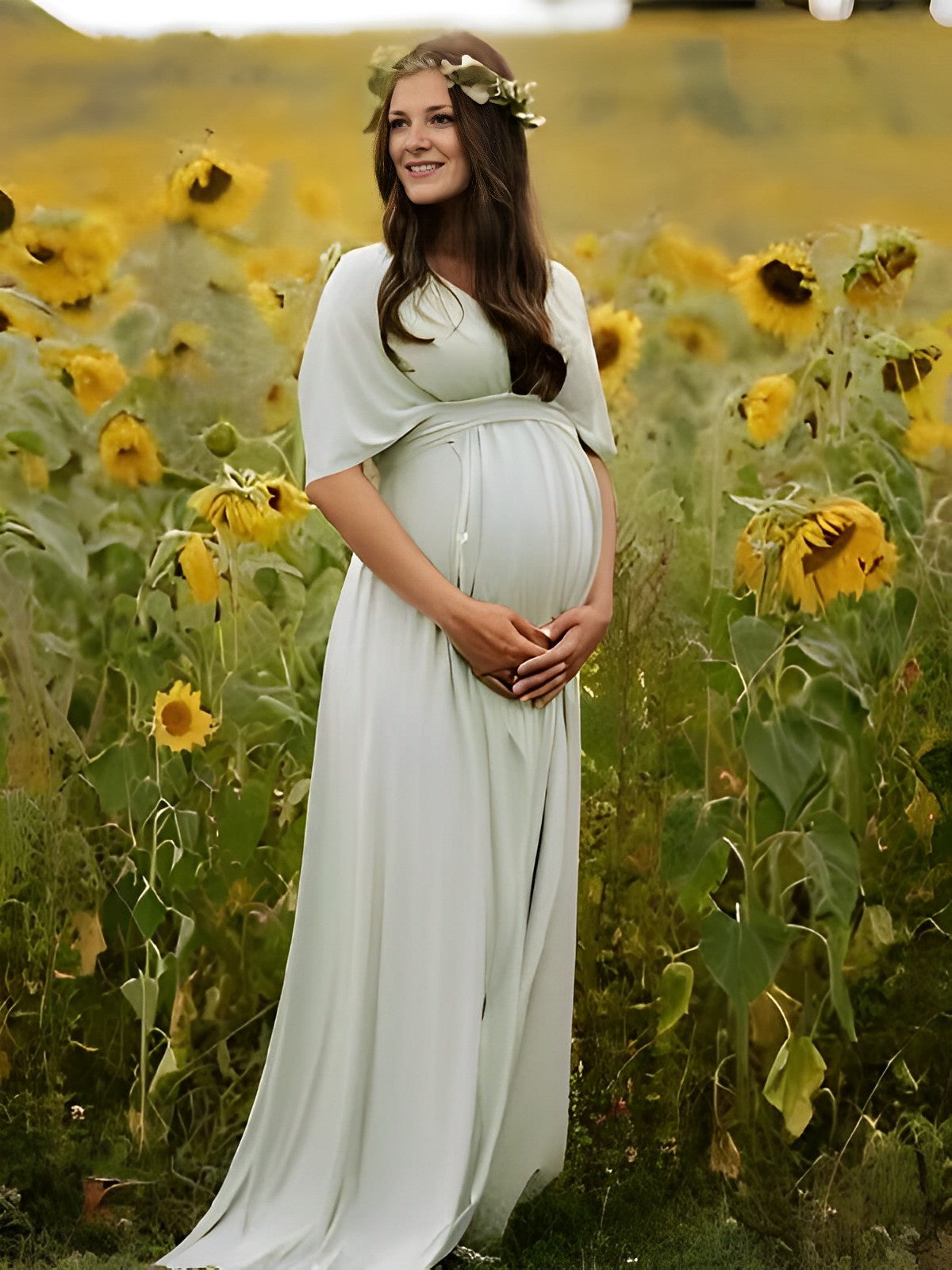 Momybarme Solid Color Fashion V-neck A-line Photoshoot Maternity Maxi Dress