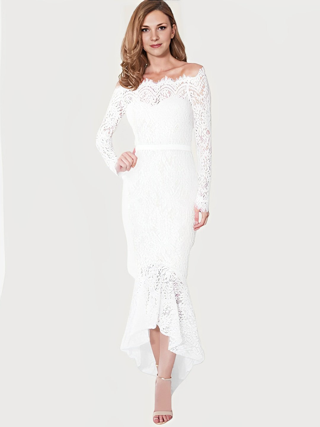 Momybarme Lace Off-shoulder Boat Neck Photoshoot Evening Gown Baby Shower Maternity Maxi Dress