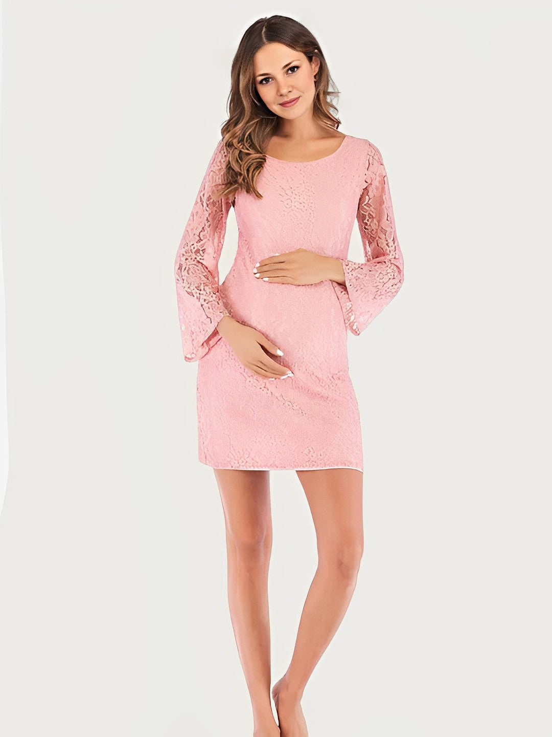 Momybarme Solid Color Lace Back Cut out Tie Back Outdoor Photoshoot Maternity Mini Dress